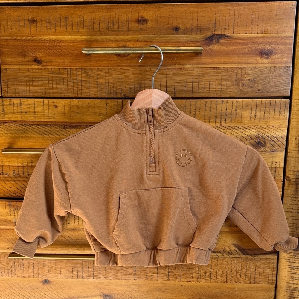 Ryle + Cru Brown Half-Zip Sweatshirt with Smiley